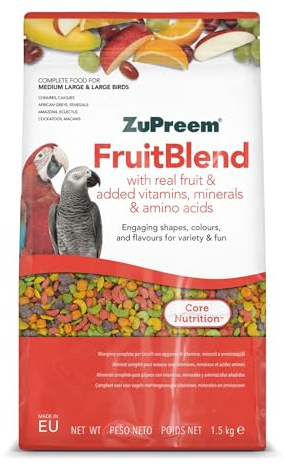 Zupreem Multifruktfoder för nybörjare – trötta och vitaminer – foder för välmående för papageien, aras, kakadus, högar och andra mittelgroße till Große Vögel – 1,5 kg
