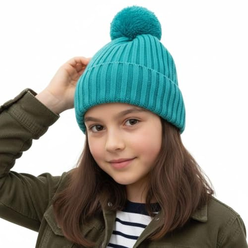 A2Z 4 Kids Flickor Pojkar Hattar Räfflad Stickad Bobble - Hat KH1030 Green 7-10