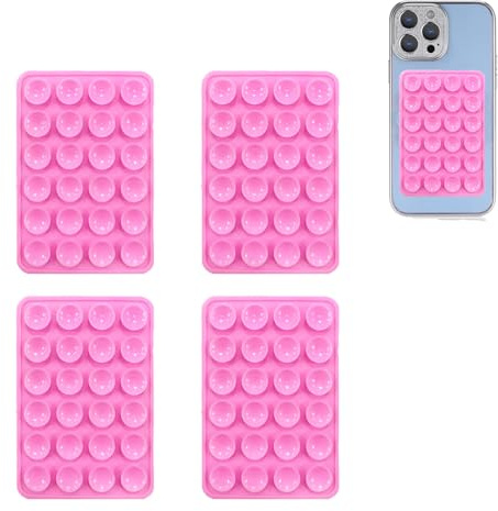 Leeneen Silicone Suction Phone Case Mount,Hands-Free Strong Grip Holder for Selfies and Videos,Non Slip Sticky Phone Grip for All Smartphone 4 Pcs (Pink)