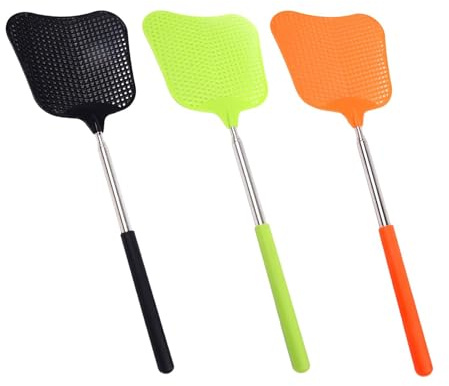 Matamoscas extensible, matamoscas telescópico | Juego de 3 matamoscas largos - Matamoscas para interiores pesados, matamoscas manual portátil con asas extensibles para el dormitorio