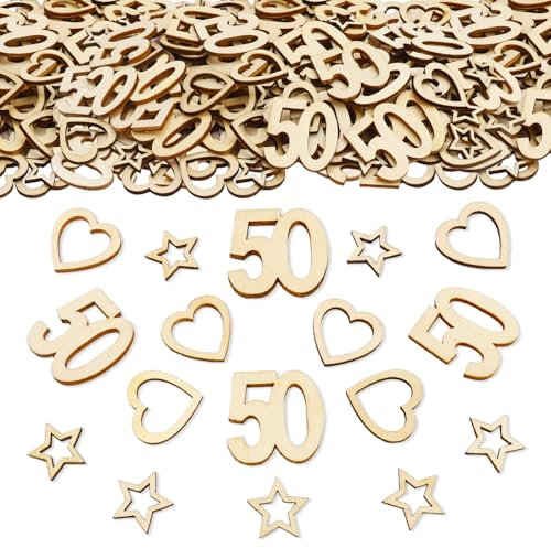 ParPix 150 Stück Holzherz Stern Streudeko für Tischdeko, Holz Konfetti 3cm, Goldene Hochzeit, 50. Geburtstag