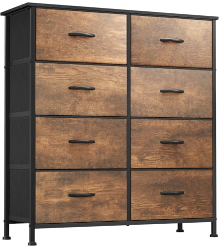 YITAHOME Kommode,Kommode mit 8 Schubladen,Schrank,Stoffschubladen mit Griffen,Metallgestell,Dauerhaft,Rustikal Braun