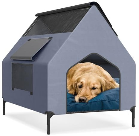 XMTECH Haustierzelt Hundezelt Outdoor Hundeliege überdacht, L - 130x84x104cm, wasserabweisendes, kratzfestes Oxford-Material & atmungsaktives Netzgewebe, Katzenhaus