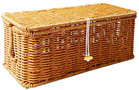 GOMETY Caja organizadora de cables hecha a mano, 33 x 13 x 13 cm, caja organizadora de cables de ratán, caja de almacenamiento para cables, caja para ocultar cables y regletas de enchufes (marrón)
