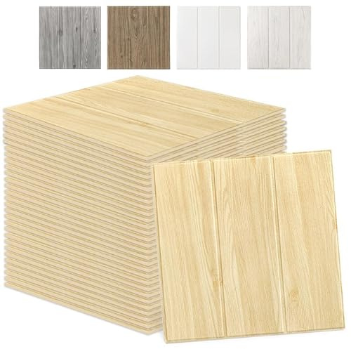 Swehooirt 60PCS Wood Wall Panels Peel and Stick Wall Panels Self Adhesive Panelling for Living Room Bedroom Ceiling Tiles Hallway Bathroom Wallpaper Waterproof