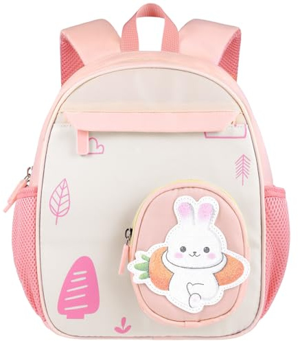GAGAKU Zainetto Asilo Bambina Zaino per Bambini da 2 a 4 anni 30cm Mini Zaino Asilo Bimba da Viaggio Traspirante Comodo Tracolla Regolabile, Tasche Laterali - Coniglio Rosa