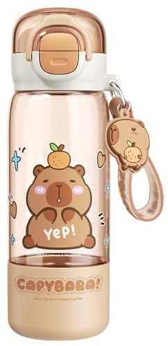 Bouteille d'eau capybara avec couvercle et porte-clés mignon bouteille d'eau avec paille en silicone, tasse à boire et bec de notation portable à la chaleur pour les enfants les filles, 510 ml mig