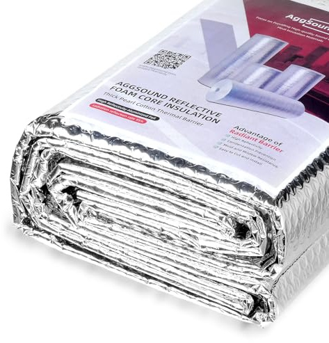 AggSound 3mm reflektierendes einlagiges Blasen-Isolierung, 121,9cm × 15,24m doppelseitiges Aluminiumfolien-Isolierung, passend für alle Jahreszeiten, Fenster, Garagentore, Dächer, etc.