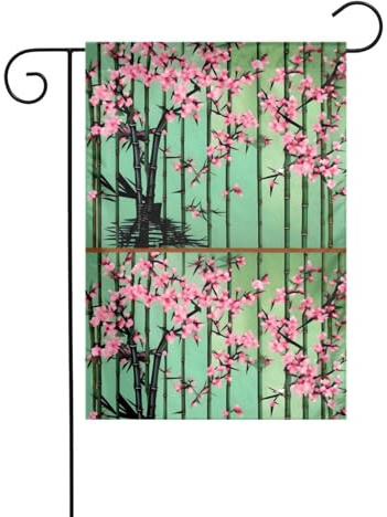 LAABBE Bamboo and Cherry blossoms Tree Zen Printed Garden flagpole outdoor courtyard decoration fashion 12x18in ﻿