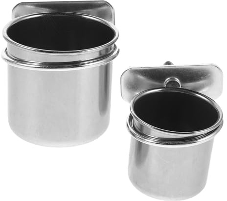 SEWOART 2pcs Stainless Steel Bird Feeder Cups with Clamp Holder for Birds Easy to Clean Hanging Water and Food Dish Feeding for Parrots and Budgies
