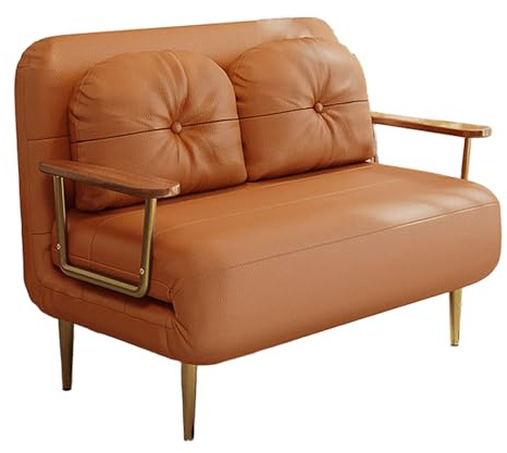 Sofa Cama Individual Plegable Cuero Sintético Sofá Convertible Individual Respaldo Ajustable en 6 Posiciones Sillón Relax Cama de Invitados para Sala de Estar, Apartamento, Oficina(Orange,190*100*33cm