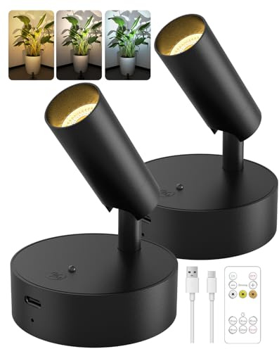 GOODEA Battery Operated Spot Light Indoor with Remote, Up to 30 Days, 3 CCT | 360° Rotable, Dimmable Rechargeable Picture Light for Wall, Tree Spotlight Indoor, Uplighting Stick on Wall for Plant Artwork