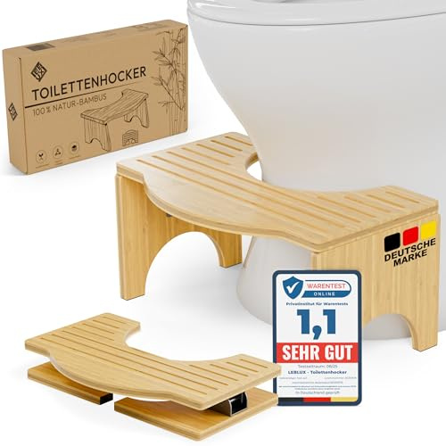 Klappbarer Toilettenhocker aus Bambus - Rutschfester WC Hocker für Erwachsene - Ergonomischer Klohocker für Badezimmer - Unterstützt eine natürliche Hockhaltung und fördert eine entspannte Darmhaltung