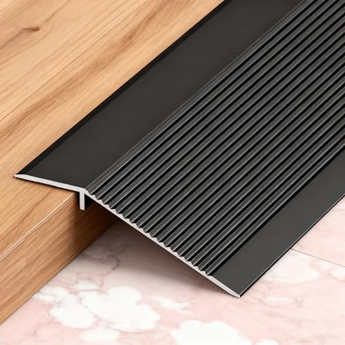 Golvövergångsremsor aluminium 100 mm x 90 cm, självhäftande övergångsprofil med höjdkompensation 8–40 mm, golvövergångslist, ramp-kakellaminat för laminat, kakel, trä (svart)