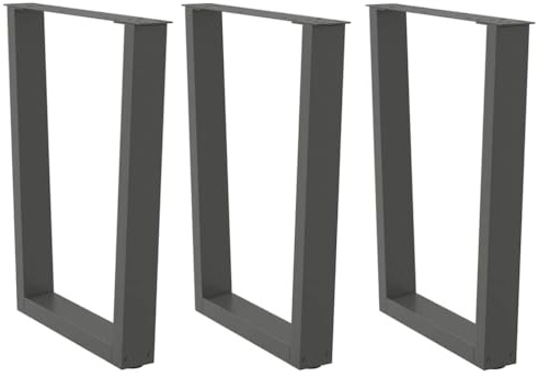 QUAHEAS Lot de 3 pieds de table pour table à manger, en forme de V, anthracite, 70 x (72-73,3) cm, en acier revêtu par pulvérisation, pieds réglables, pour meubles