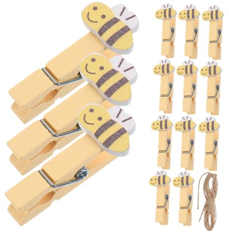 Gatuida 20 Pezzi Mini Mollette in Legno a Forma di con Corda di Juta Clip Decorative per Foto e Articoli Piccoli Mollettine Artigianali Resistenti per Appendere Immagini e Decorazioni