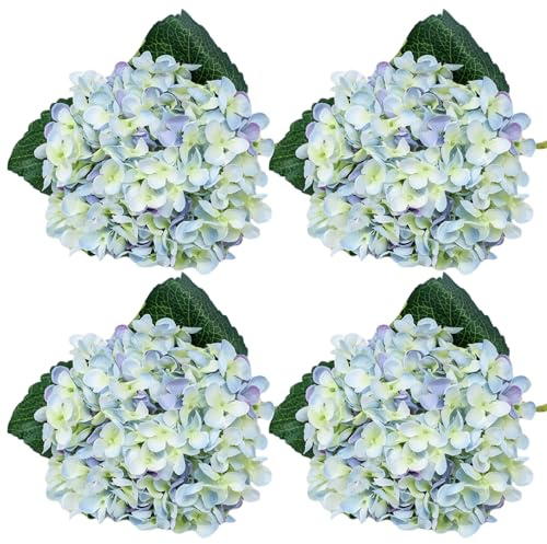 Jeorywoet 4 PCS 22 Paño de Flores Artificiales de hortensias Azules con Detalles exquisitos Hortensias Artificiales sin riego para decoración del hogar y fotografía