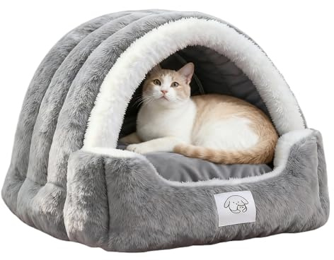 Letto per gatti | Morbido nido per animali domestici in peluche con cuscinetto rimovibile | Tenda per grotta per gatti, per soggiorno, patio, balcone, casa camera da letto