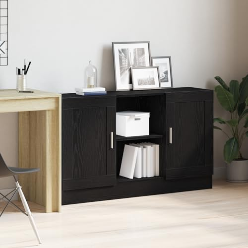 RMIHSJG Buffet chêne noir 120 x 30,5 x 70 cm en bois avec portes coulissantes et cadre robuste pour salle à manger et salon, design minimaliste avec espace de rangement, étagère