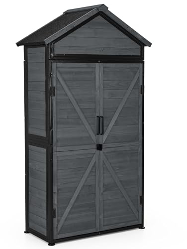 M MCombo Armoire de Jardin Abri de Jardin Structure métallique Résistant aux intempéries, abri de Jardin extérieur, pour Jardin, terrasse, 45×90×165 cm, 2736 (Gris)