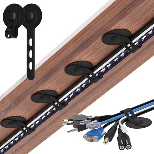 Nearockle Escritorio de gestión de cables ajustable, cable de silicona para ocultar cables, autoadhesivo, fuerte adhesión organizador de cables, sujetacables (20, negro)
