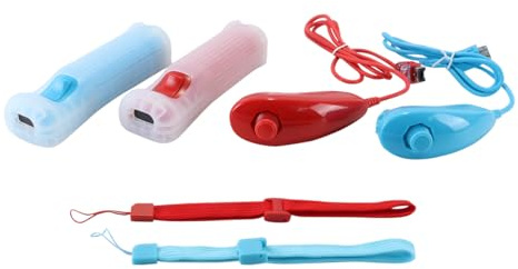 Voyoo 2Pcs Motion Plus Remote + Nunchuck Controller - Blau & Rot, Ersatz Game Controller mit Motion Sensing