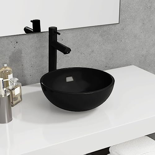 Lavabo Colgante Lavabo Lavabo Lavadero,Lavabo Vidrio Templado 30x12 cm Negro,Lavabo de Mano Para Baño Lavadero Baño,Fácil De Mantener