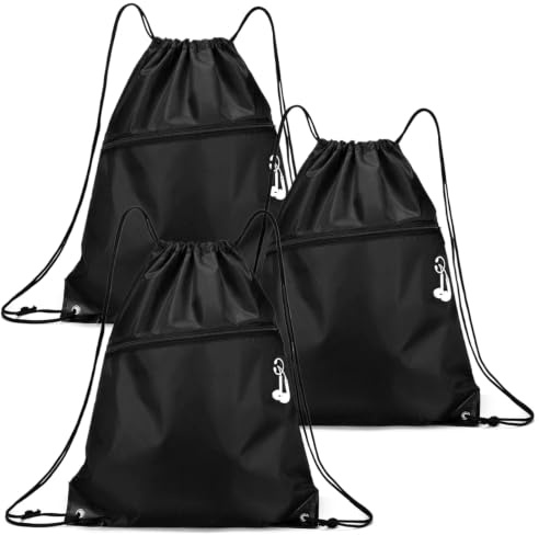 DASHUI 3 Stück Rucksack mit Kordelzug, Turnbeutel Schwarz Sportbeutel, sportbeutel mit Kordelzug, Verstellbar Gym Bag Gymsack mit Reißverschluss außen für Sport und Reisen
