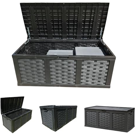 Samuel ALEXANDER HUGE XXL 634 Litre PVC Strong Outdoor Garden Storage Box Garden Storage Seat, Decking Box Perfect For Cushions And Additional Storage In Black