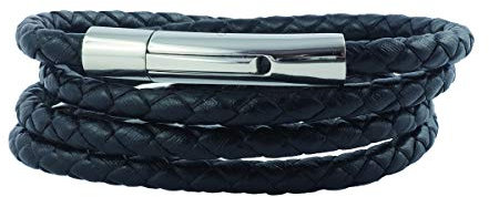 König Design Lederkette Lederband Leder-Armband 3 mm Herren Halskette Schwarz 45 cm lang mit Hebeldruck-Verschluss Silber geflochten