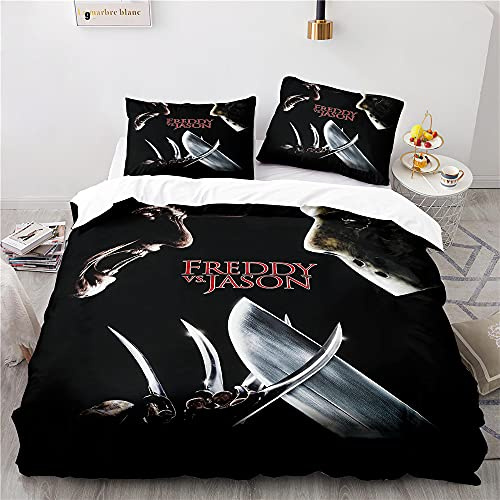 NICHIYOBI Jason Voorhees Duvet Cover Bedding Set - Duvet Cover and Pillowcase, Microfibre, 3D Digital Print Three-Piece Bedding (11.140 x 210 cm)