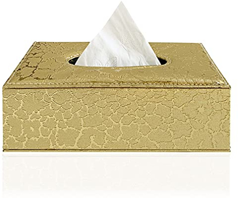 PTAPIPI Kosmetiktücherbox aus PU-Leder (Gold, Blitz-Optik) | Eleganter Taschentuchbox-Halter Rechteckig | Stilvoller Serviettenspender für Auto & Wohnzimmer