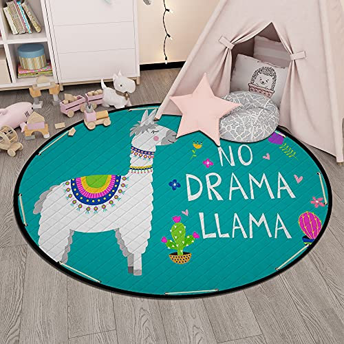 MeeTe Spielzeug-Aufbewahrungsdecke Spieldecke Baby-Krabbelmatte, Alpaka Und Kaktus Runder Baby-Spielmatten-Teppich, Durchmesser 150cm (Stil 01)