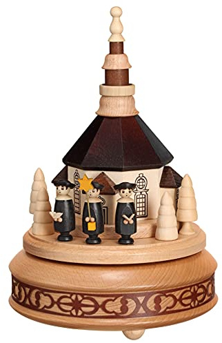 Rudolphs Schatzkiste Spieldose Seiffener Kirche mit Kurrende Natur BxHxT 16x24x16cm NEU Spieluhr Spielwerk Melodie Musik Dose Figur Seiffen Erzgebirge Holz Dekoration Weihnachten