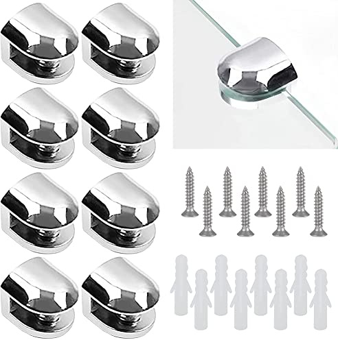 12 Stück Glasklemme verstellbarer Glashalter,starke Klammerhalterung aus Zinklegierung, verstellbare Glastrennwand,zur Installation von 6-10 mm dickem Glas und Acrylglas Silber(Mit Schrauben)