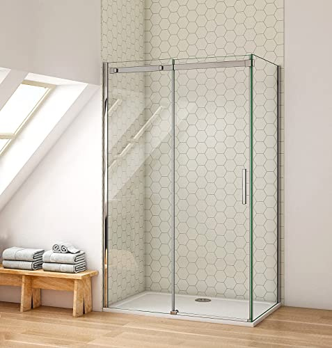 Aica Sanitär Duschkabine Schiebetür Duschabtrennung Duschwand 120x80cm mit 8mm Nano Glas 195cm Höhe