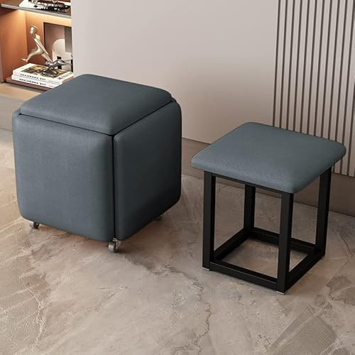 YXZN 5 in 1 Nesting Hocker mit Rädern - Fußstütze, Würfel, Sitz stapelbar für Schlafzimmer, Wohnheim, Wohnzimmer