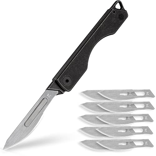 KeyUnity Cuchillo plegable de titanio KK01, navaja de bolsillo EDC con hoja intercambiable #24, para caza al aire libre, camping, pesca, senderismo para hombres y mujeres (PVD Negro)