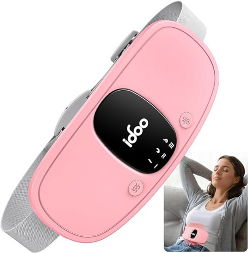 Christmas Gifts for Women, iDOO Period Pain Relief Heating Pad Belt, Portable Rechargeable Period Cramp Heat Pad for Back & Stomach Cramps, 3 Heat/Vibration Modes, Auto Shut-Off, Pink