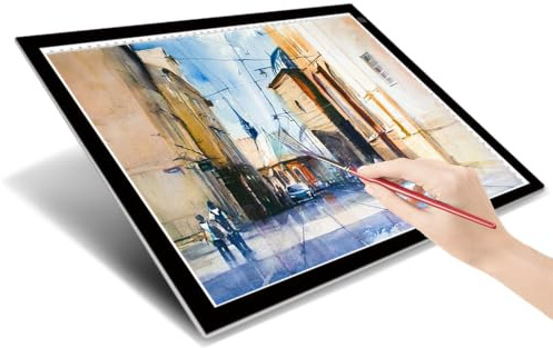 Leuchttablett A3 Zeichnung LED Kopie Board Ultra Slim Stepless Helligkeit, Touch-Steuerung mit Memory-Funktion für Kalligraphie, Siebdruck, Skizzieren, Animation, Schablone, USB-Kabel (47 x 34,5 x 0,5