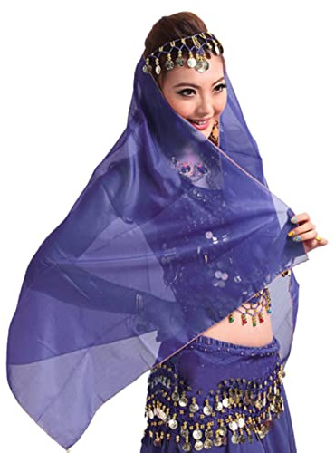 Hotfiary Chiffon Bauchtanz Kopftuch für Frauen mit Münzen Retro Kopfbedeckung Schal Kopfschmuck Bauchtanz Kostümzubehör
