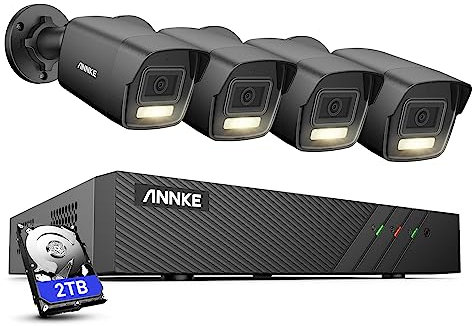ANNKE Kit Caméra de Surveillance 3K, Détection de Personnes/Véhicules 4X 3K PoE Caméra IP Filaire avec Projecteur Extérieur et 8CH 2TB HDD NVR pour Enregistrement 24/7, Vision Nocturne Couleur,Noir