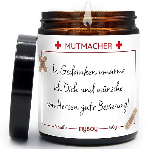 Mutmacher Duftkerze mit Spruch als Gute Besserung Geschenk | Handgemacht aus Sojawachs | In Geschenkbox | Get well soon, Krankheit, Diagnose, Aufmunterung, Mitarbeiter, Kollegen |Vanille