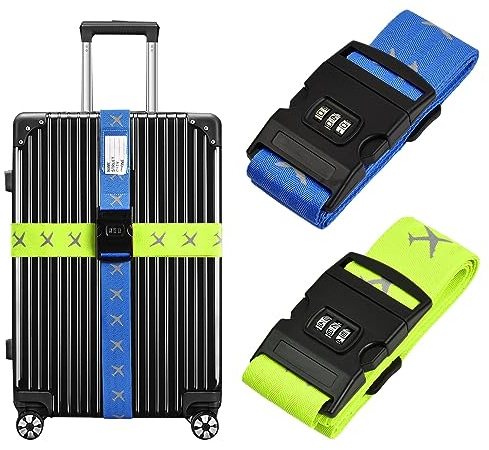 2Pcs Correas de Equipaje Ajustables Equipaje Cinturón con Cerradura Correas para Maletas Correa para Maleta Luggage Strap Correas de Equipaje con Etiqueta Cinta Maleta,190-224cm (A)