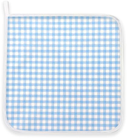 Corredo Kindergarten-Serviette mit Namen, bestickt, aus reiner Baumwolle, für Mittagessen, Snacks im Kindergarten, Größe 31 x 31 cm, Muster Karomuster, Hellblau