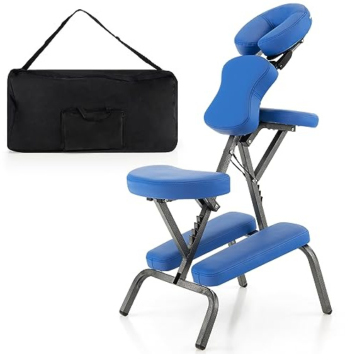 COSTWAY massagestol vikbar, tatueringsstol höjdjusterbar, bärbar terapistol, hopfällbar massagestol med bärväska