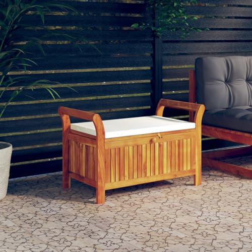 Festnight Auflagenbox Holz Garten mit Kissen Gartenbox Kissenbox Kissentruhe Massivholz Aufbewahrungsbox Gartentruhe Truhenbank Sitztruhe Truhe für Indoor und Outdoor Massivholz Akazie Weiß