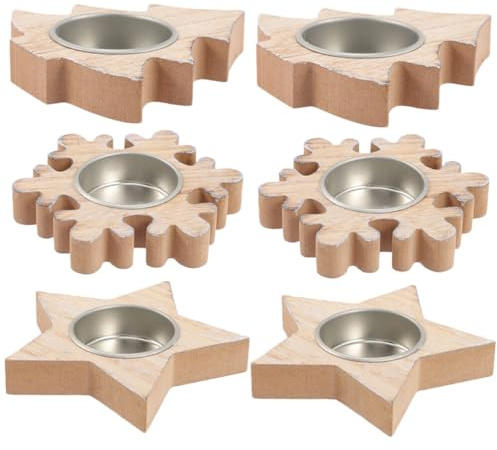 Artibetter Weihnachts-Teelichthalter Aus Holz 6 Stück Weihnachtsbaum Stern Schneeflockenform Votiv-Teelichthalter Aus Holz Teelicht-Kerzenständer Für Hochzeit Party Geburtstag