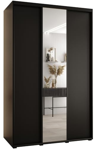 ABIKSMEBLE Davos Armoire à Trois Portes Coulissantes pour Chambre à Coucher - Moderne avec Miroir, Tringle et Étagères - 235,2 x 160 x 60 cm - Noir