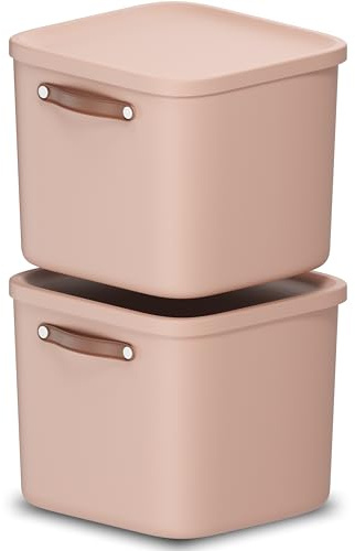 Rotho Maloja Aufbewahrungsbox mit Deckel groß 2er-Set 40 L stapelbar Rosa | Aufbewahrungsboxen, Boxen Aufbewahrung, sicher verschließbar, stapelbar und modular, mit Griff, pflegeleicht, 2er-Set in Rosa